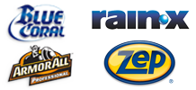 Blue Coral, ArmorAll, RainX, and Zep logos